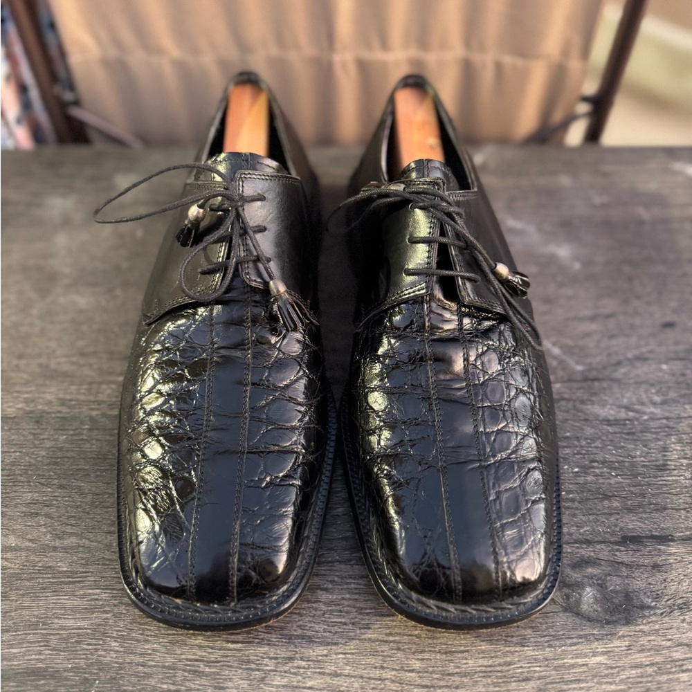 David Eden Men's Black Leather Dress Shoes